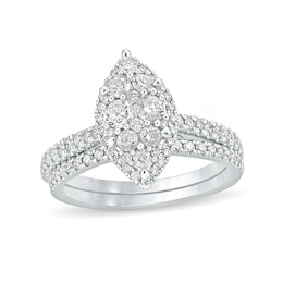 1 CT. T.W. Composite Marquise Diamond Bridal Set in 10K White Gold