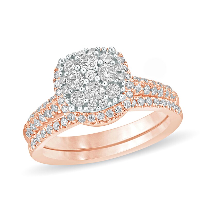 Main Image 1 of 1 CT. T.W. Composite Diamond Cushion Frame Bridal Set in 10K Rose Gold