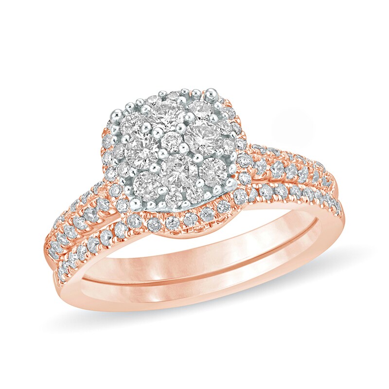 1 CT. T.W. Composite Diamond Cushion Frame Bridal Set in 10K Rose Gold