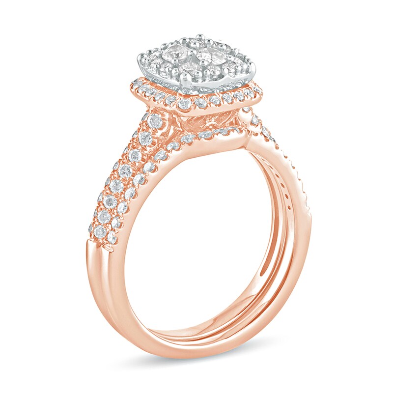 1 CT. T.W. Composite Diamond Cushion Frame Bridal Set in 10K Rose Gold