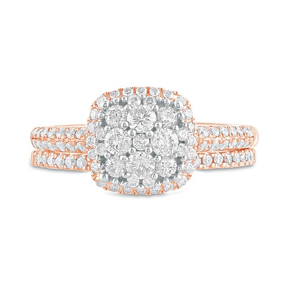 1 CT. T.w. Composite Diamond Cushion Frame Bridal Set in 10K Rose Gold