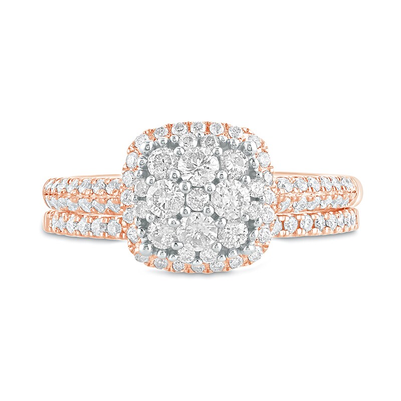 Main Image 3 of 1 CT. T.W. Composite Diamond Cushion Frame Bridal Set in 10K Rose Gold