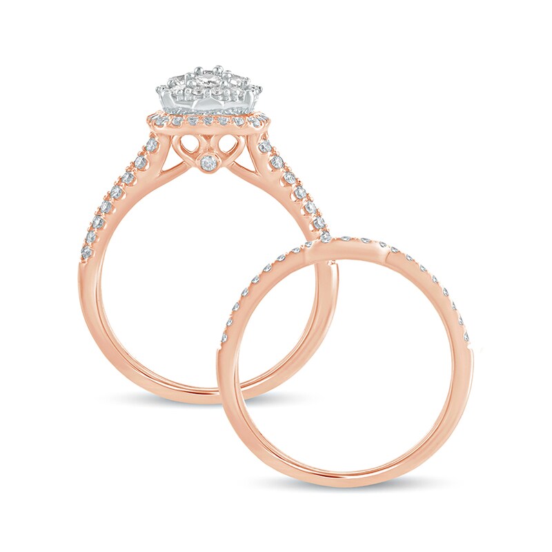 Main Image 4 of 1 CT. T.W. Composite Diamond Cushion Frame Bridal Set in 10K Rose Gold