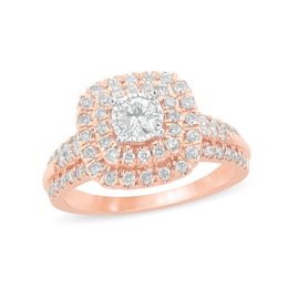 1 CT. T.W. Diamond Double Cushion Frame Engagement Ring in 10K Rose Gold