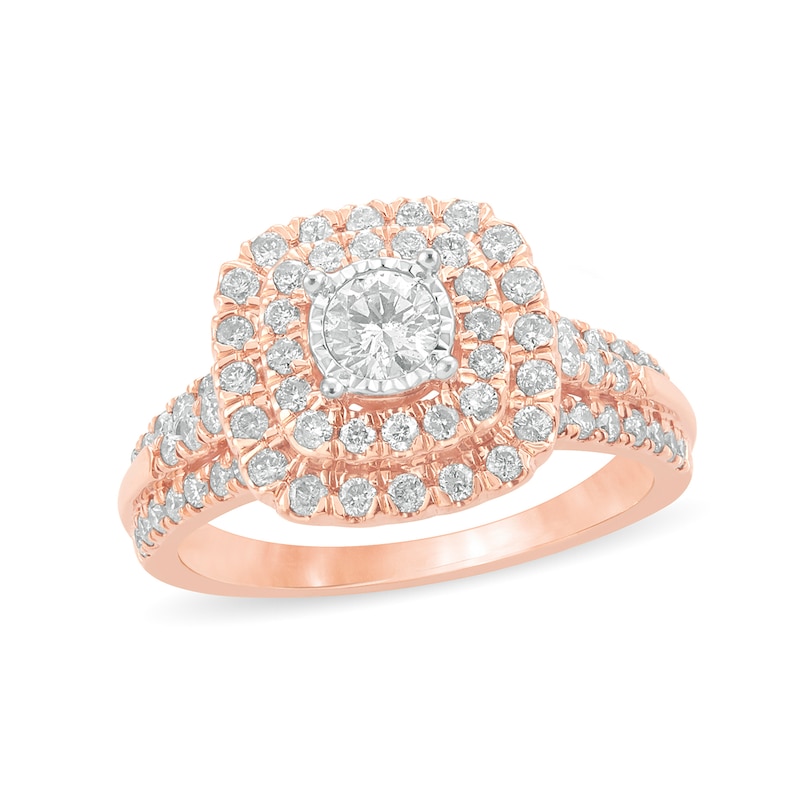 Main Image 1 of 1 CT. T.W. Diamond Double Cushion Frame Engagement Ring in 10K Rose Gold