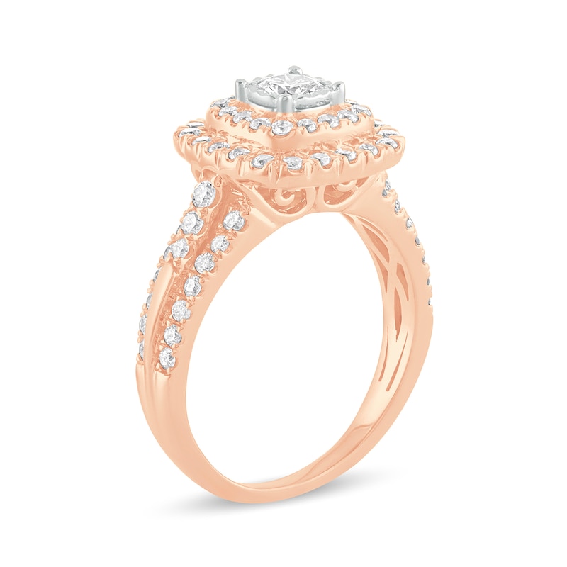 Main Image 2 of 1 CT. T.W. Diamond Double Cushion Frame Engagement Ring in 10K Rose Gold