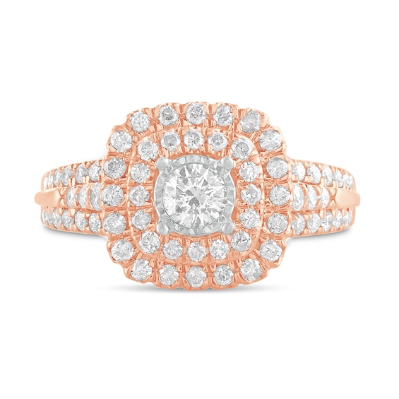 1 CT. T.w. Diamond Double Cushion Frame Engagement Ring in 10K Rose Gold