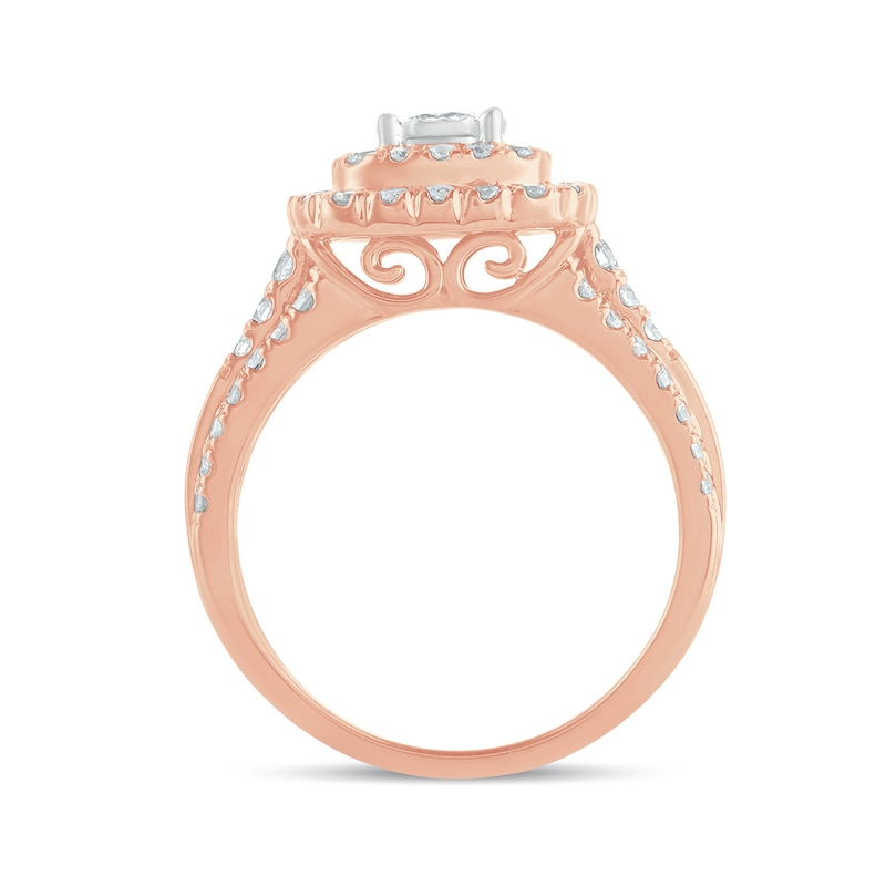 Main Image 4 of 1 CT. T.W. Diamond Double Cushion Frame Engagement Ring in 10K Rose Gold