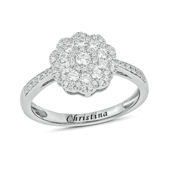1/2 CT. T.W. Diamond Flower Engravable Promise Ring in 10K White Gold