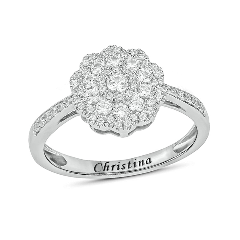 1/2 CT. T.W. Diamond Flower Engravable Promise Ring in 10K White Gold (1 Line)