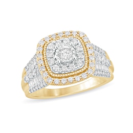 1 CT. T.W. Diamond Cushion Frame Vintage-Style Engagement Ring in 10K Gold