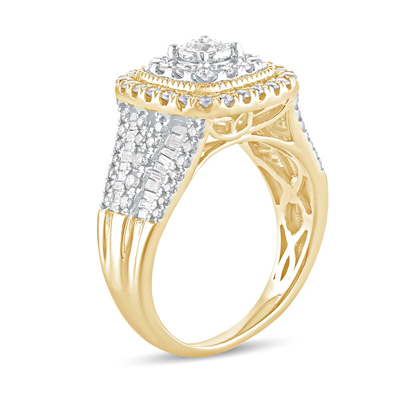 Main Image 2 of 1 CT. T.W. Diamond Cushion Frame Vintage-Style Engagement Ring in 10K Gold