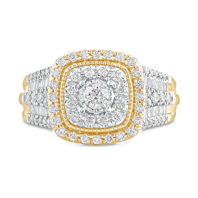 Main Image 3 of 1 CT. T.W. Diamond Cushion Frame Vintage-Style Engagement Ring in 10K Gold