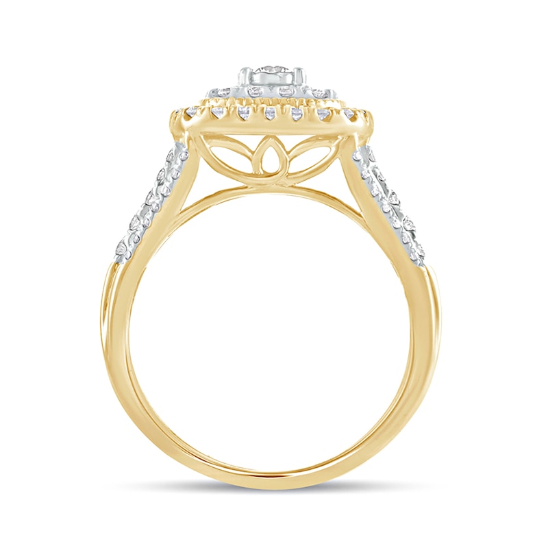 Main Image 4 of 1 CT. T.W. Diamond Cushion Frame Vintage-Style Engagement Ring in 10K Gold