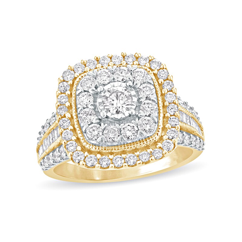 1-1/2 CT. T.W. Diamond Double Cushion Frame Vintage-Style Engagement Ring in 10K Gold