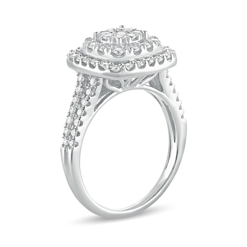1 CT. T.W. Diamond Multi-Row Cushion Frame Engagement Ring in 10K White Gold