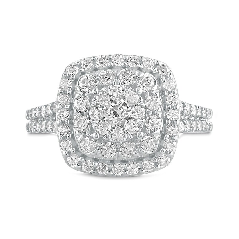 1 CT. T.W. Diamond Multi-Row Cushion Frame Engagement Ring in 10K White Gold