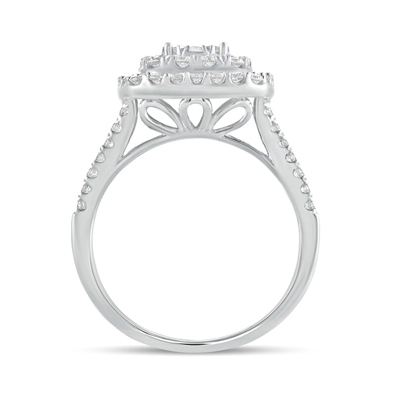 1 CT. T.W. Diamond Multi-Row Cushion Frame Engagement Ring in 10K White Gold