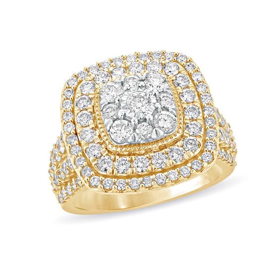 2 CT. T.w. Composite Diamond Double Cushion Frame Engagement Ring in 10K Gold