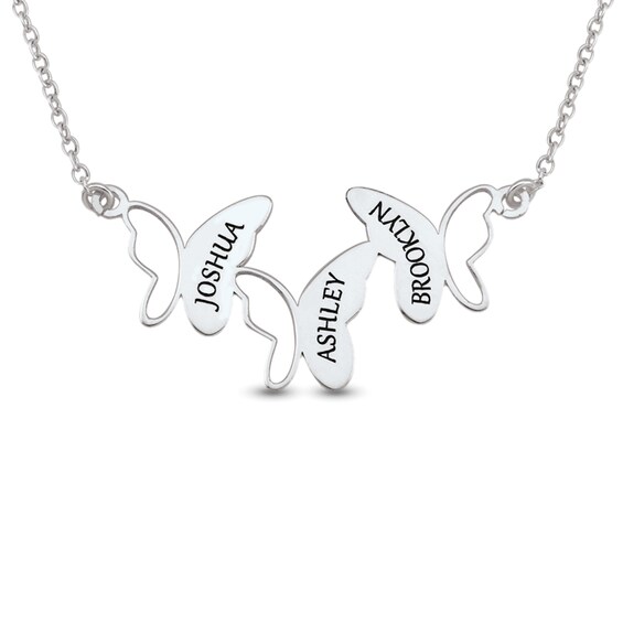 Mother's Engravable Triple Butterfly Necklace (1-3 Names)