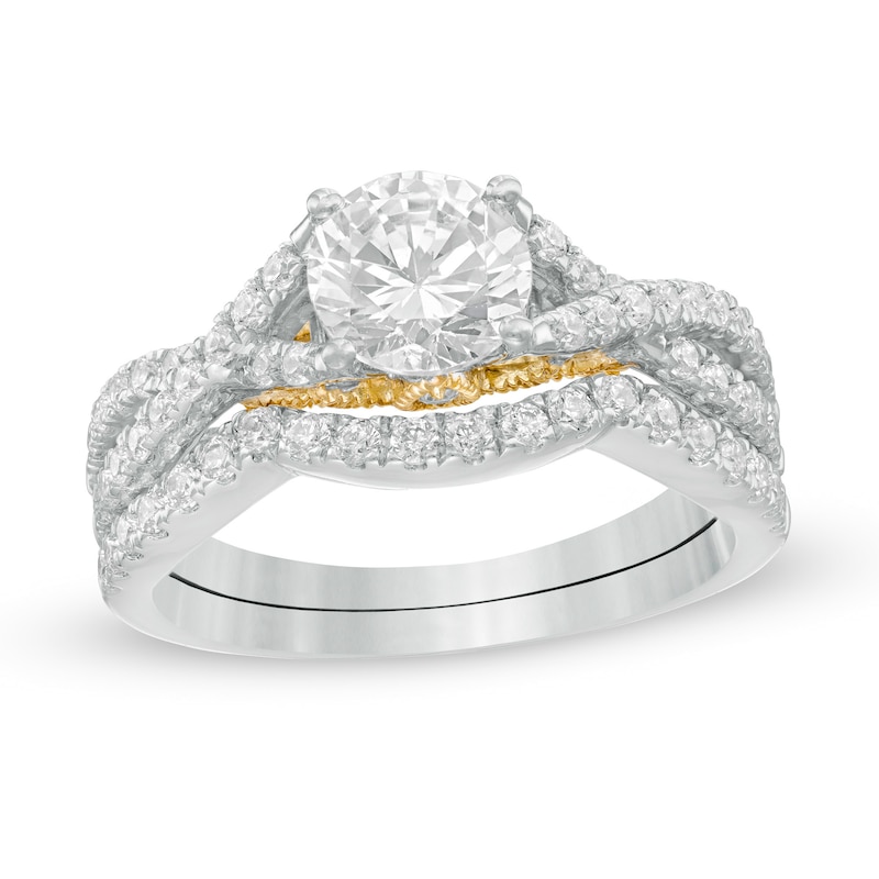 1-3/4 CT. T.W. Diamond Criss-Cross Split Shank Bridal Set in 10K Two-Tone Gold