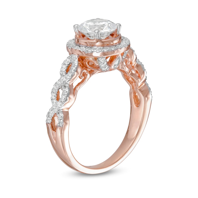 1-3/8 CT. T.W. Diamond Frame Twist Shank Engagement Ring in 10K Rose Gold