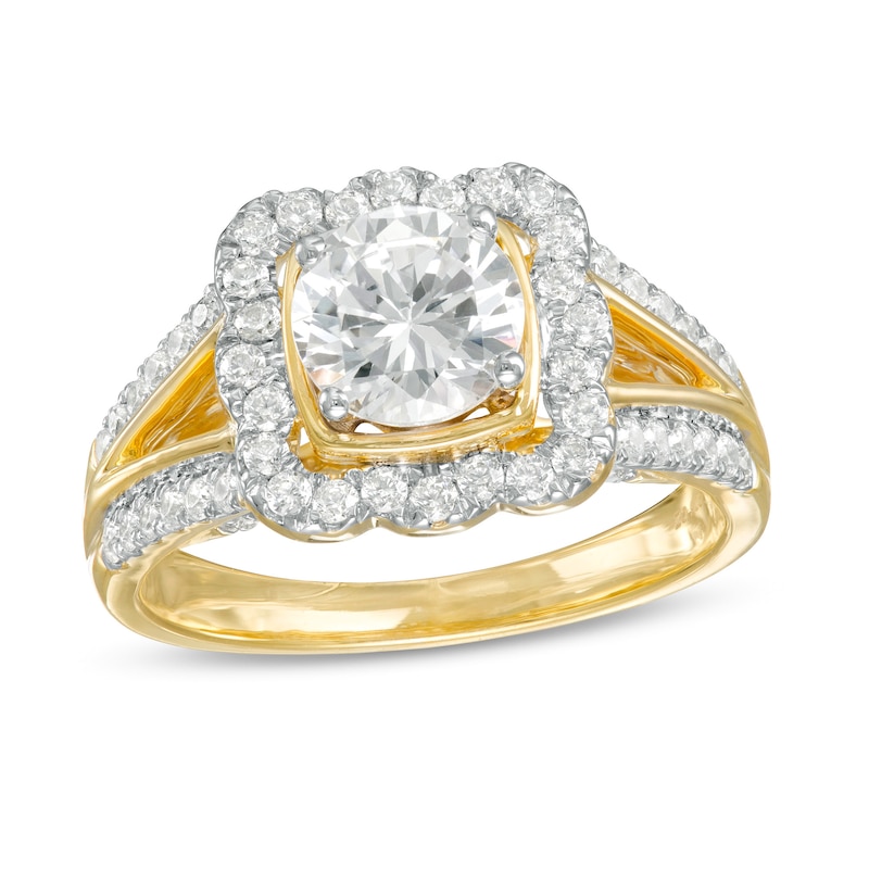 1-1/2 CT. T.W. Diamond Cushion Frame Split Shank Vintage-Style Engagement Ring in 10K Gold