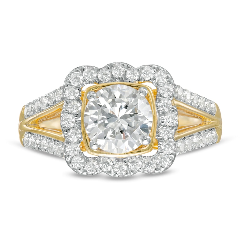 1-1/2 CT. T.W. Diamond Cushion Frame Split Shank Vintage-Style Engagement Ring in 10K Gold