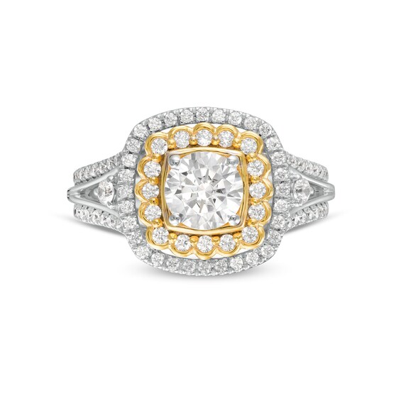 1-1/3 CT. T.w. Diamond Scallop and Cushion Double Frame Split Shank Engagement Ring in 10K Two-Tone Gold