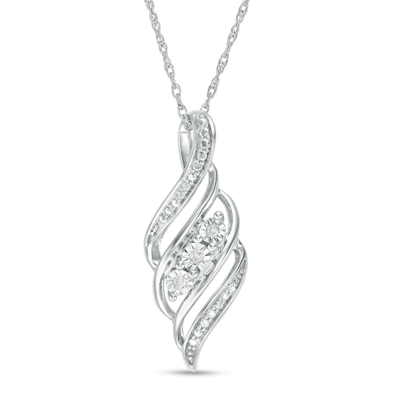 Diamond Accent Three Stone Bypass Flame Pendant in Sterling Silver