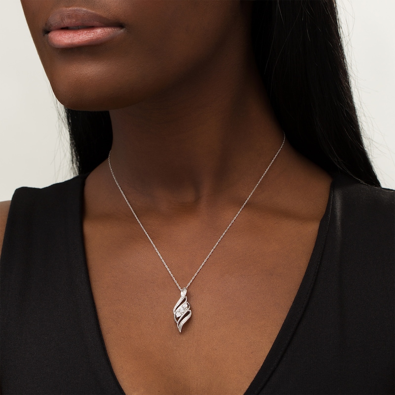 Main Image 2 of Diamond Accent Three Stone Bypass Flame Pendant in Sterling Silver