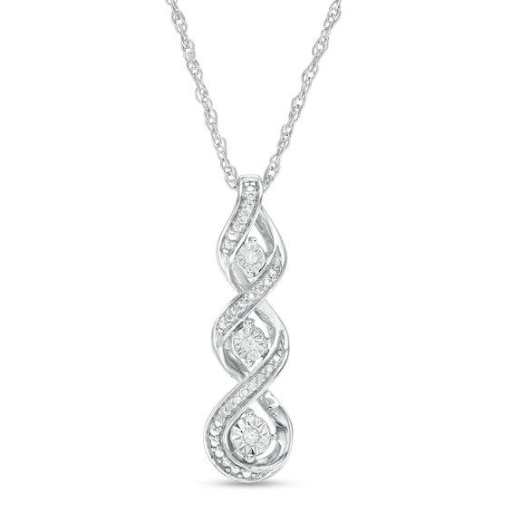Diamond Accent Linear Three Stone Cascading Infinity Pendant in Sterling Silver | Zales