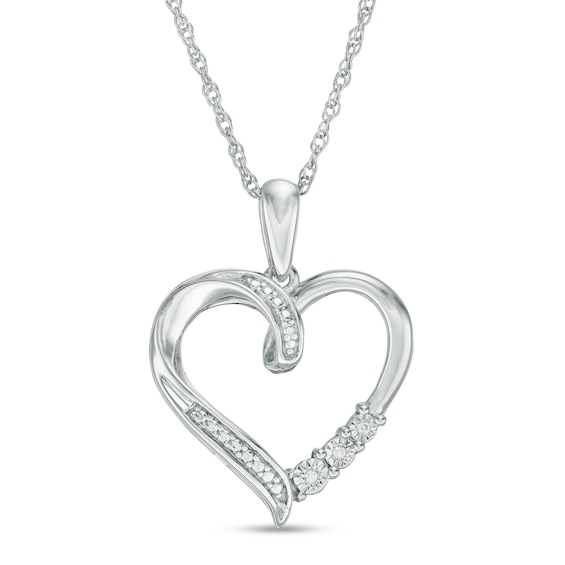 Diamond Accent Ribbon Heart Pendant in Sterling Silver