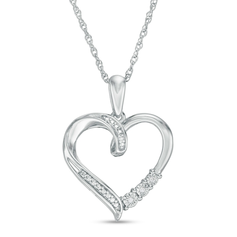 Main Image 1 of Diamond Accent Ribbon Heart Pendant in Sterling Silver