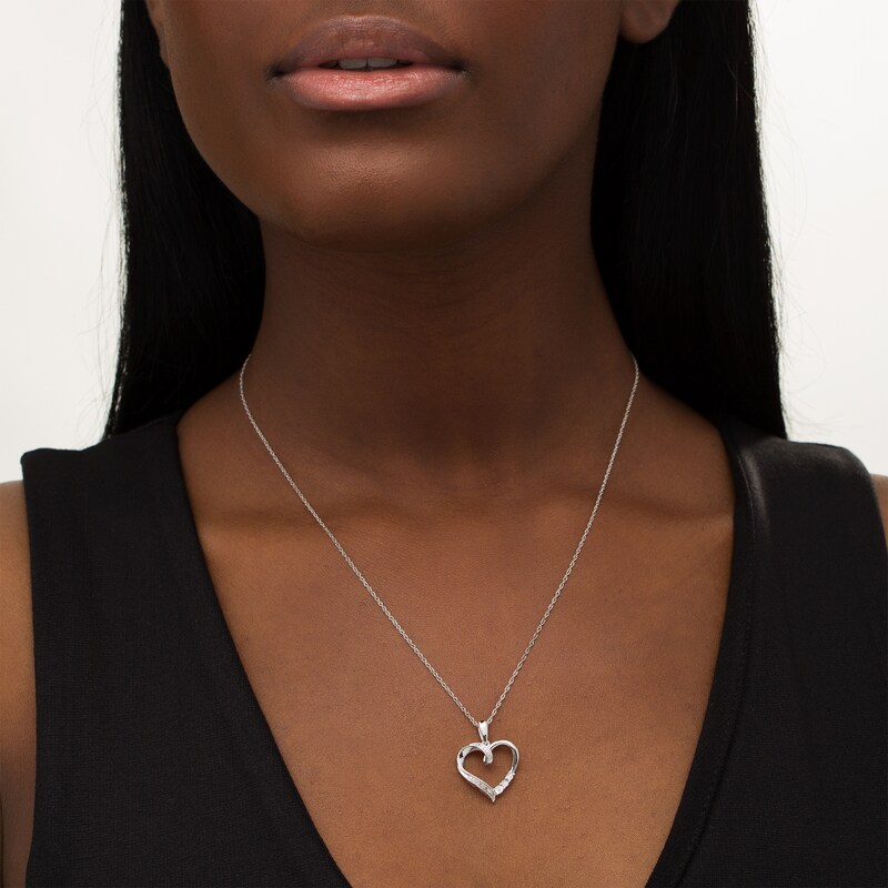 Main Image 2 of Diamond Accent Ribbon Heart Pendant in Sterling Silver