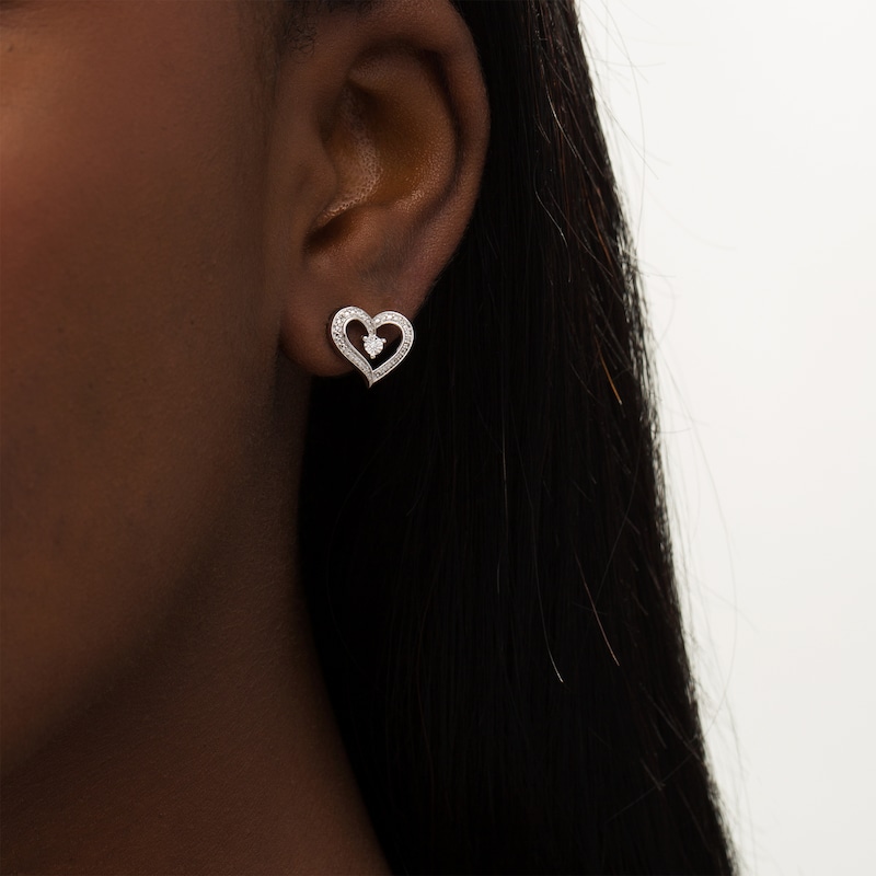 Main Image 2 of Diamond Accent Tilted Ribbon Heart Stud Earrings in Sterling Silver