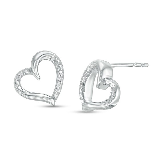 Diamond Accent Tilted Heart Stud Earrings in Sterling Silver | Zales