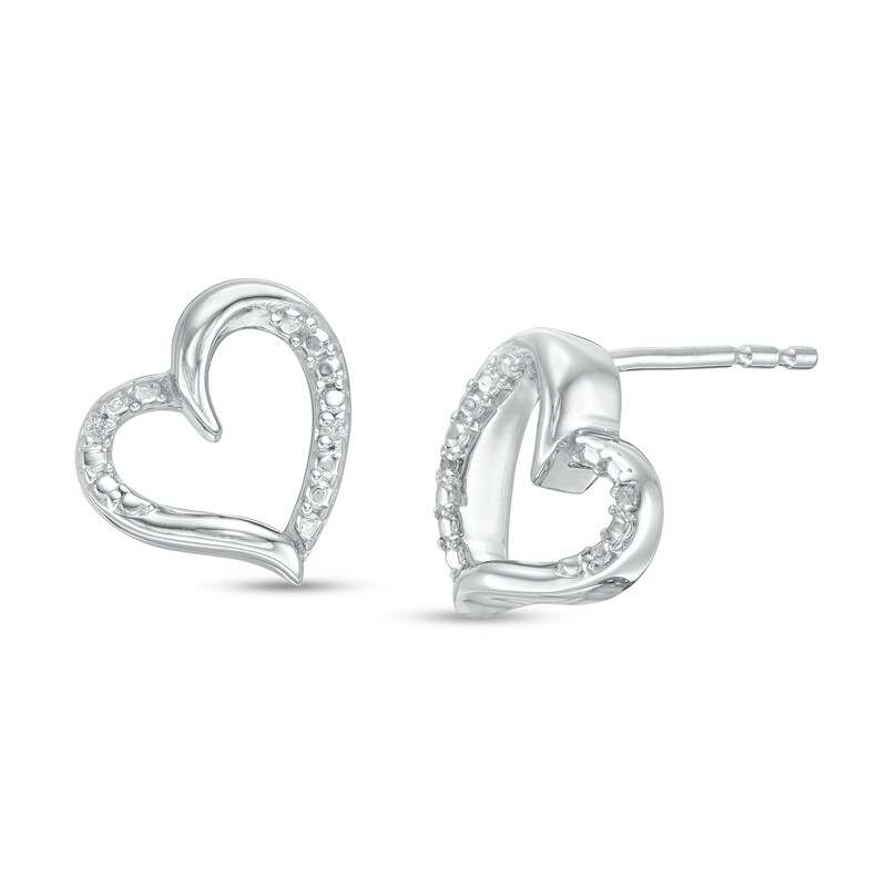 Main Image 1 of Diamond Accent Tilted Heart Stud Earrings in Sterling Silver