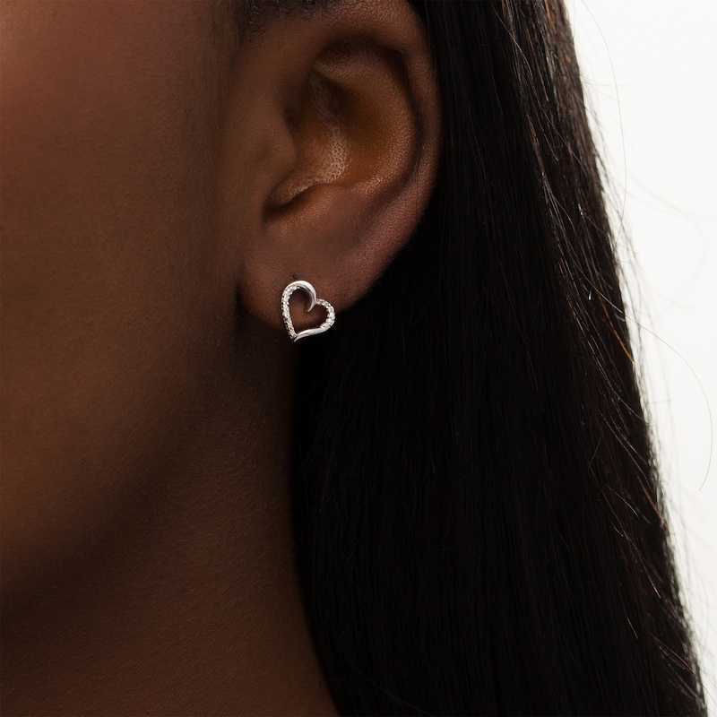 Main Image 2 of Diamond Accent Tilted Heart Stud Earrings in Sterling Silver