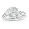Quad Diamond Accent Cushion Frame Bypass Ring in Sterling Silver
