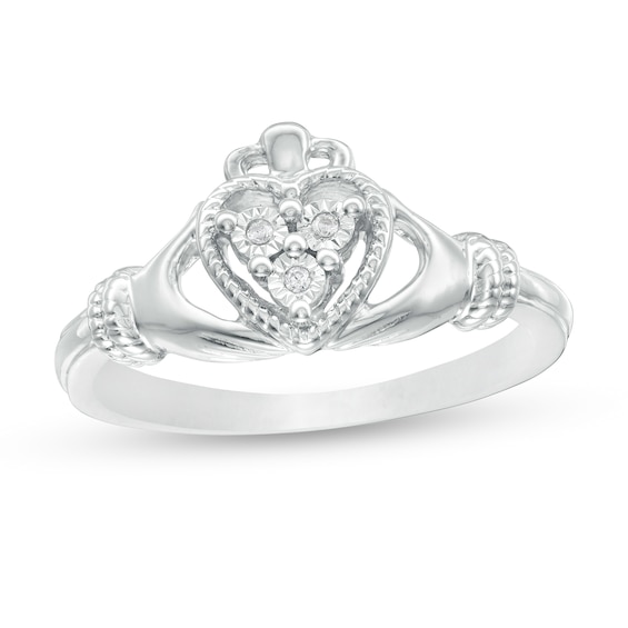Diamond Accent Vintage-Style Claddagh Ring in Sterling Silver