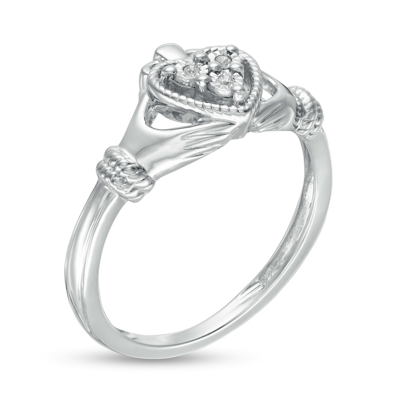 Diamond Accent Vintage-Style Claddagh Ring in Sterling Silver
