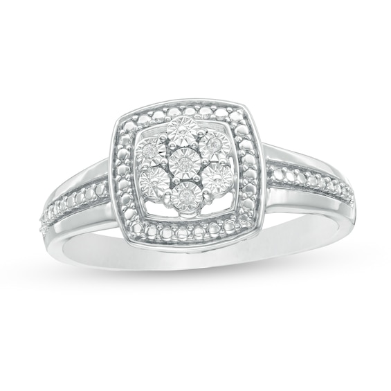 Composite Diamond Accent Cushion Frame Ring in Sterling Silver