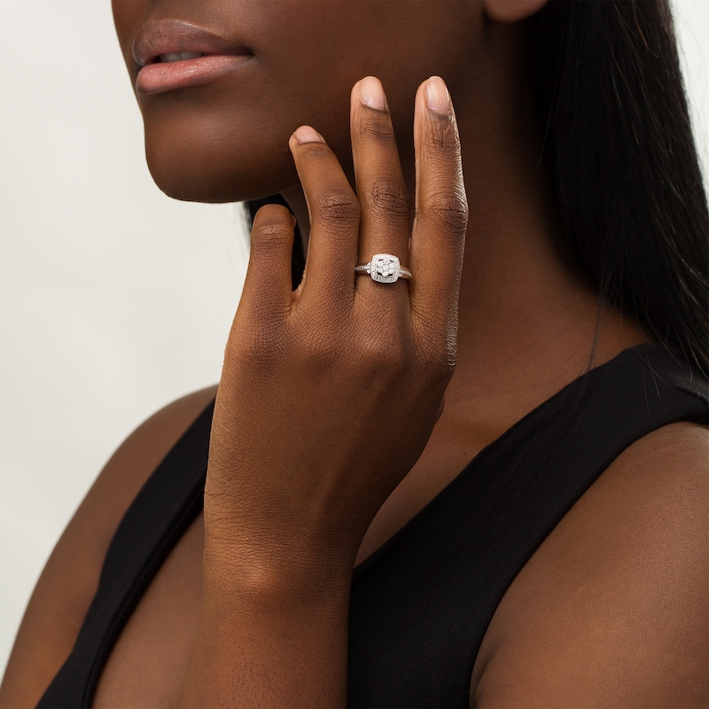 Main Image 2 of Composite Diamond Accent Cushion Frame Ring in Sterling Silver