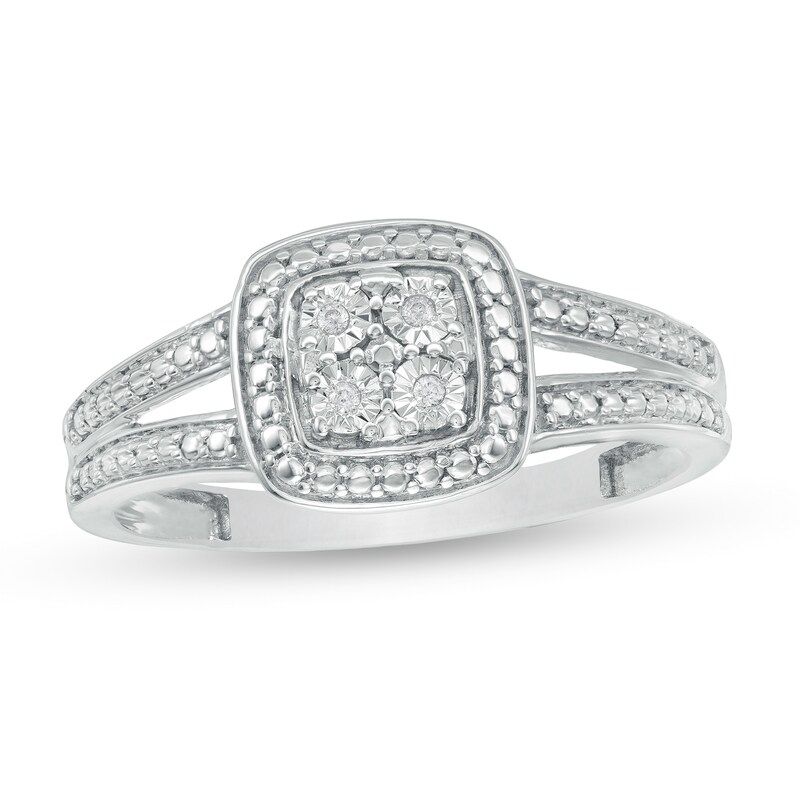 Main Image 1 of Composite Diamond Accent Cushion Frame Split Shank Ring in Sterling Silver
