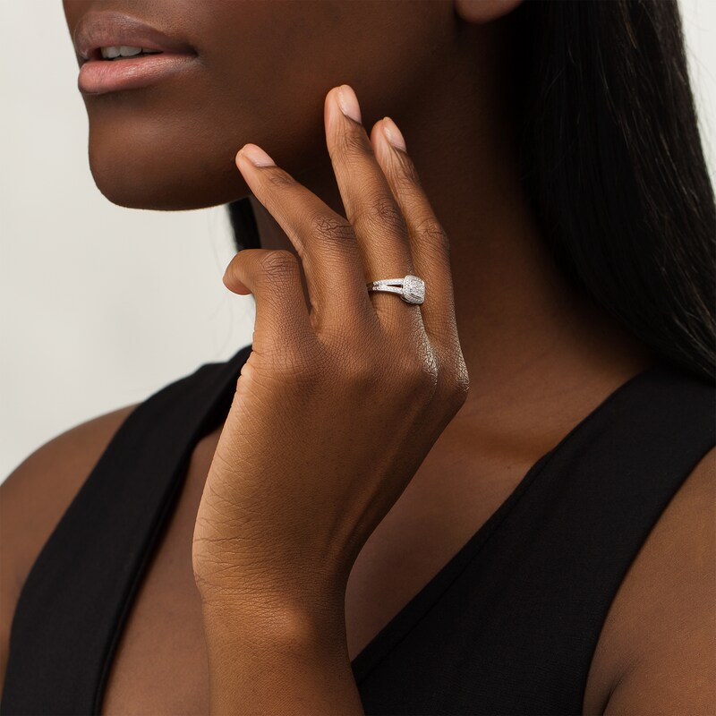 Main Image 2 of Composite Diamond Accent Cushion Frame Split Shank Ring in Sterling Silver