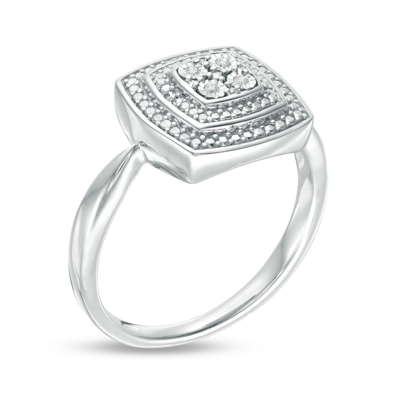 Main Image 3 of Composite Diamond Accent Bead Cushion Frame Ring in Sterling Silver