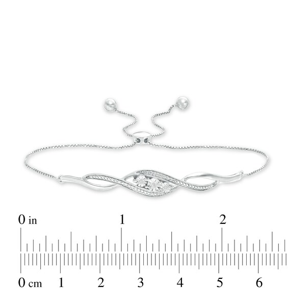 Diamond Accent Three Stone Cascading Flame Bolo Bracelet in Sterling Silver - 9.5"