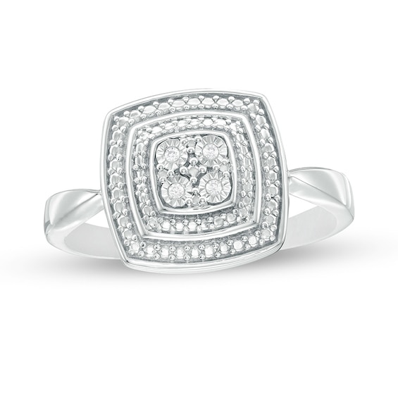 Composite Diamond Accent Bead Cushion Frame Ring in Sterling Silver