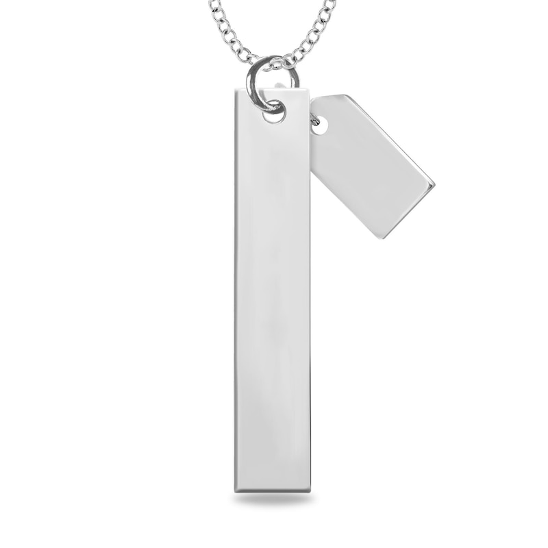 Engravable Your Own Handwriting and Name Tag Charm Vertical Bar Pendant in Sterling Silver (1 Image and Line)